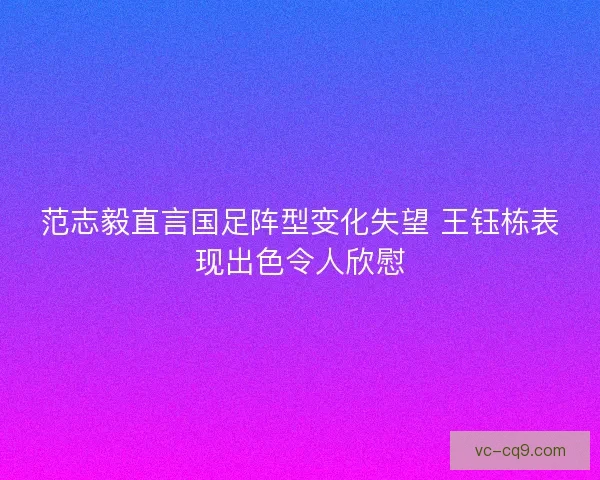 范志毅直言国足阵型变化失望 王钰栋表现出色令人欣慰