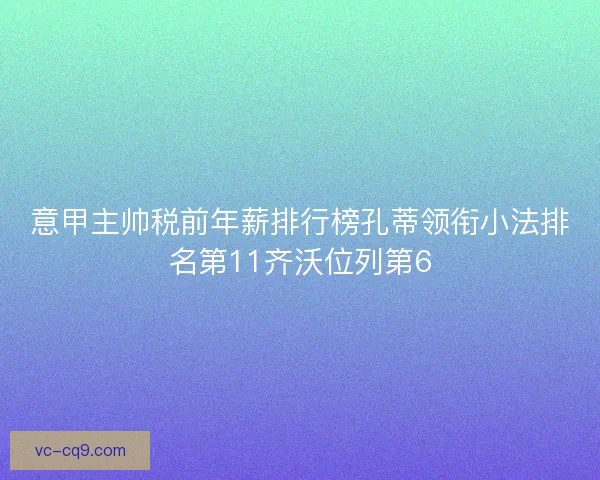 意甲主帅税前年薪排行榜孔蒂领衔小法排名第11齐沃位列第6
